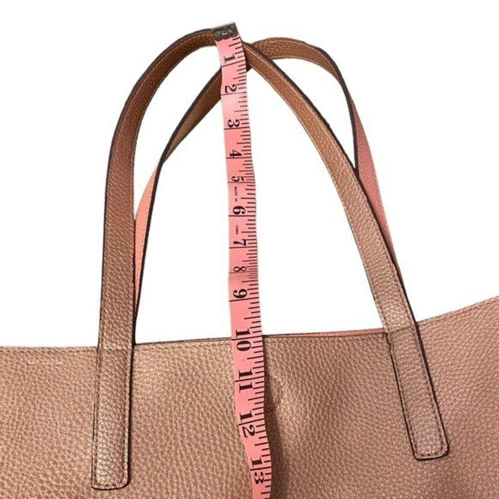Rose metallic pink faux leather medium size shoulder tote bag w pink inside EUC - Picture 11 of 12
